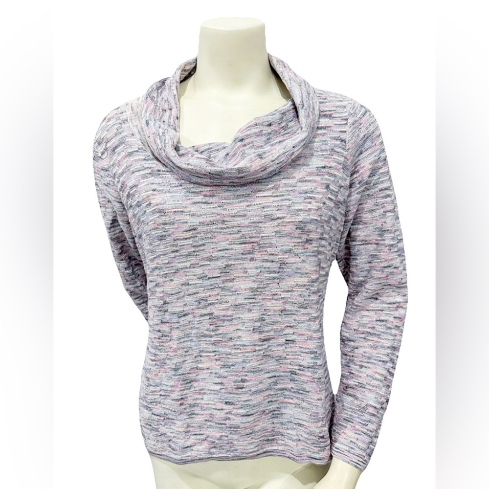 JH Collectibles Petite XL Sweater Metallic Knit Cowl Neck Pullover Top Gray Pink